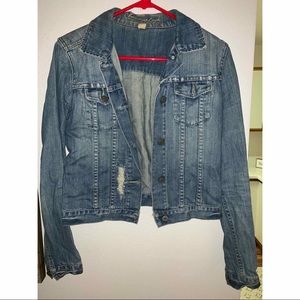 American Eagle Embellished Distressed Jean Jacket